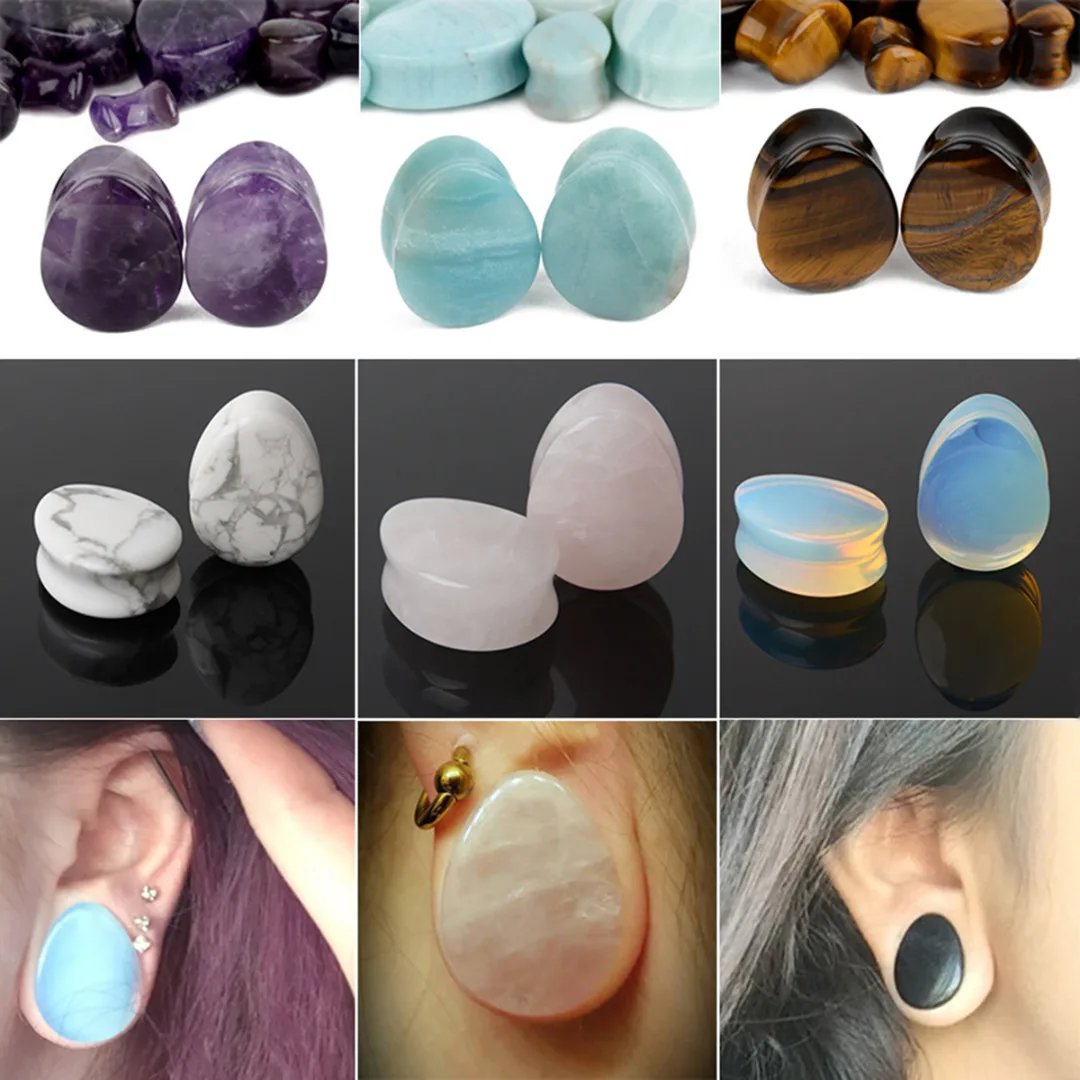 1 Pair Amethyst Natural Stone Teardrop Ear Plugs Tunnel Shellhard Gauges Ear Expanders Stretcher Fashion Body Pircings Jewelry