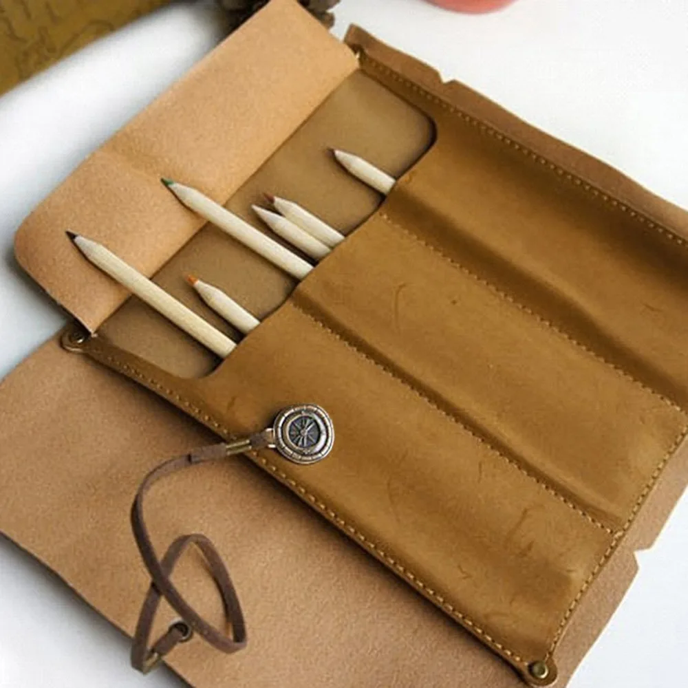 

Vintage pencilcase Pirate Treasure Map Design pen storage box Imitation Leather Pencil Case Roll Up Stationery School Supplies