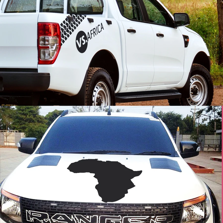 

kits Africa map vs Africa striped grid trunk engine bonnet sticker decal vinyl off road 4x4 for land rover chevy revo vigo dmax
