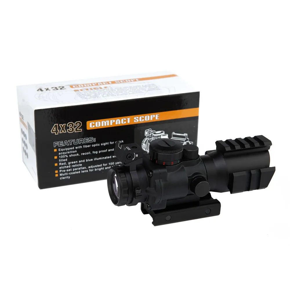 

4X Scope with Red Fiber Optical Sight Tri-Illuminated Hunting Rifles with Weaver/Picatinny Rail