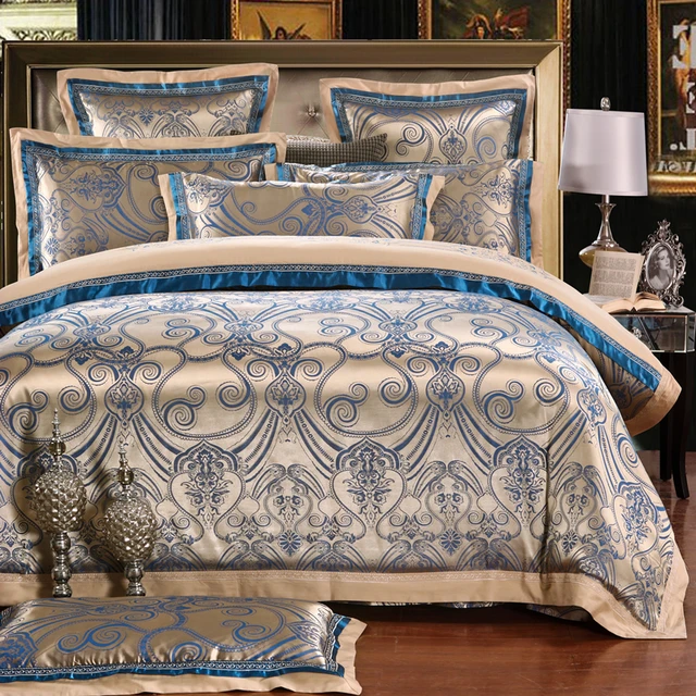 Buy Chinese Wedding style Blue flowers Jacquard bedding 100cotton Bedding Sets