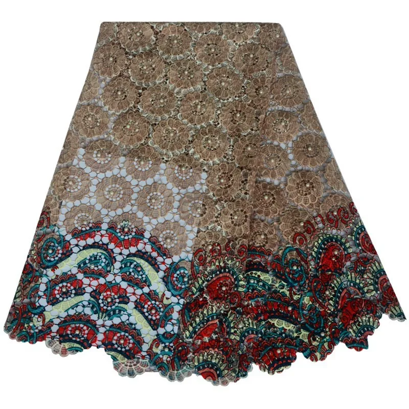 Заводская цена Африканский шнур кружевная ткань с большим количеством бисера для праздничного платья. Высококачественное гипюровое кружево ткань F70521g