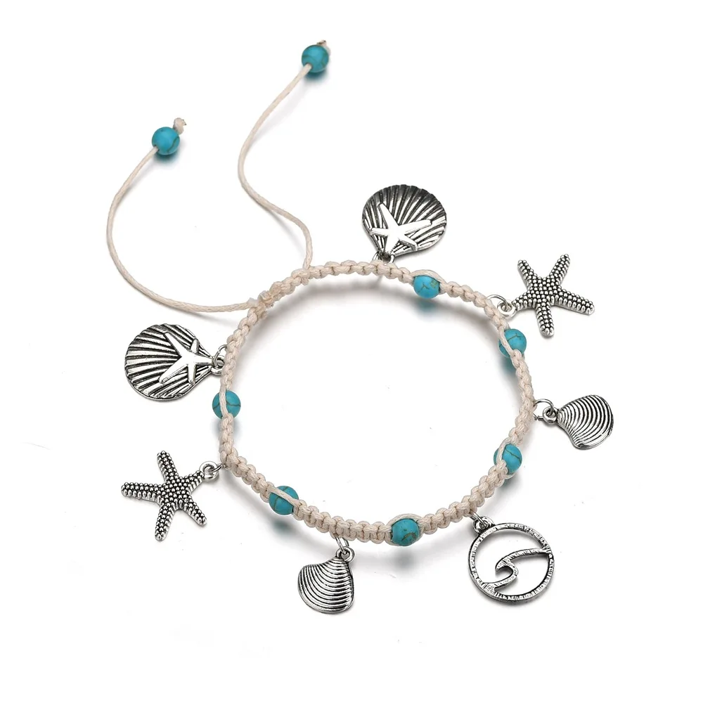 Набор браслетов в богемном стиле, с ракушками, браслет, морская звезда, пляж, цветной, регулируемый, модный, веревочный, браслет-цепочка для женщин, браслеты