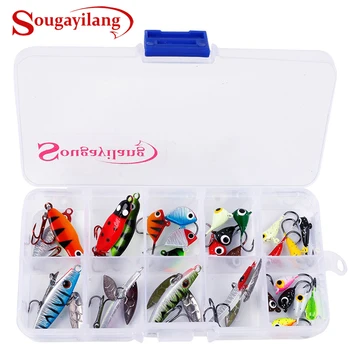 

Sougayilang 27Pcs Different Winter Ice Fishing Hook jigging Lure Mini Metal Ice Lead Head Jig Hook Bait with Box Fishing Tackle