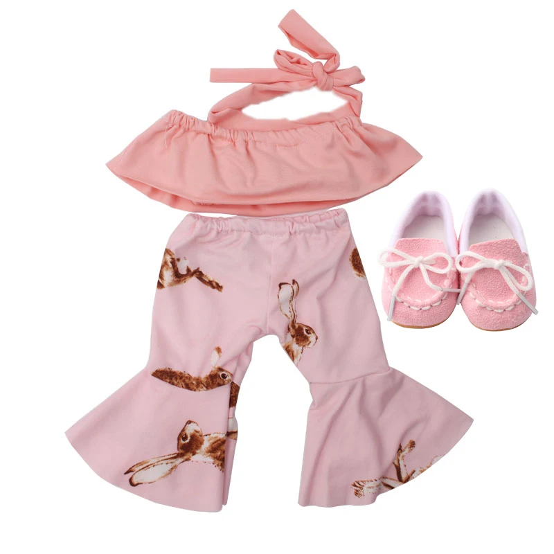 18 дюймовая кукольная одежда для девочек, меховой костюм, розовые штаны, расклешенные брюки с обувью, американское платье для новорожденных, детские игрушки, размер 43 см, детские куклы c701