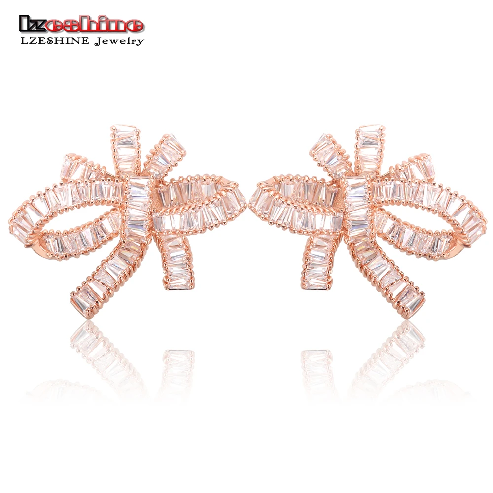 Lzeshine Exaggerated Bow Shaped Earrings Stud Rose Gold Color Lzeshine Exaggerated Bow Shaped Earrings Stud Rose Gold Color With Aaa Cubic Zirconia Bride Jewelry Cer0513 In From