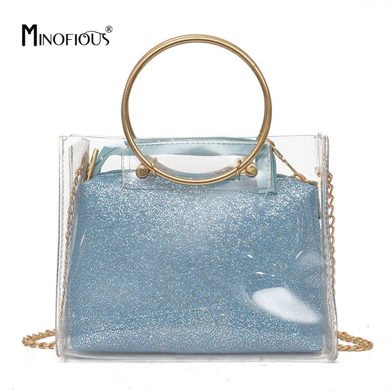 MINOFIOUS Transparent Composite Bag PVC Beach Jelly Shoulder Bags Solid Women Clear Small ...