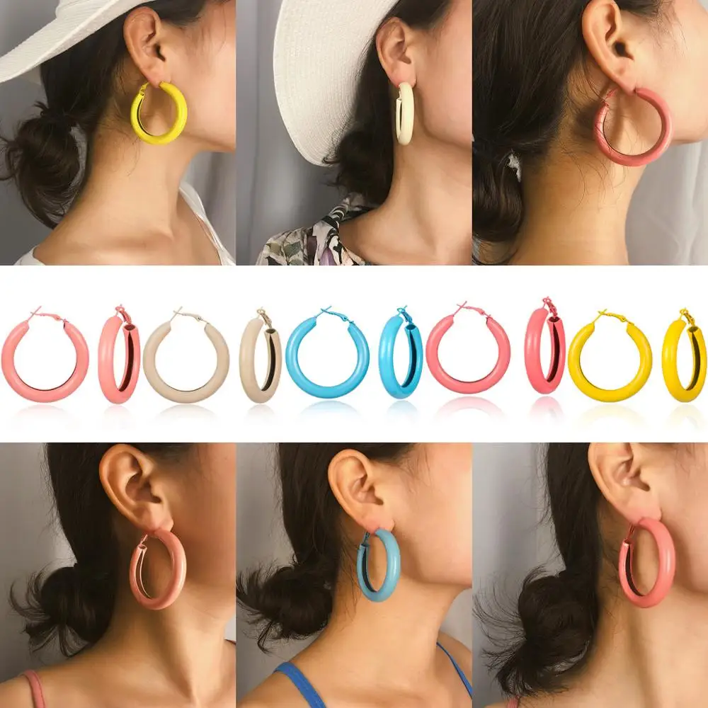 

1Pair Fashion Women Boho Hollow Out Drop Earring Long Ear Clip Gifts Sweet Big Round Candy Color Jewelry