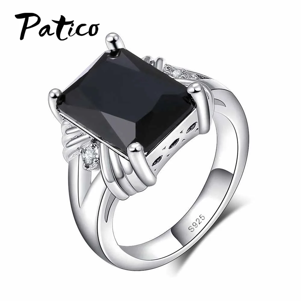 Classic 925 Sterling Silver Wedding Rings For Women&ampMen Black Square CZ Zirconia Finger Ring Female Christmas Party Gifts | Украшения и