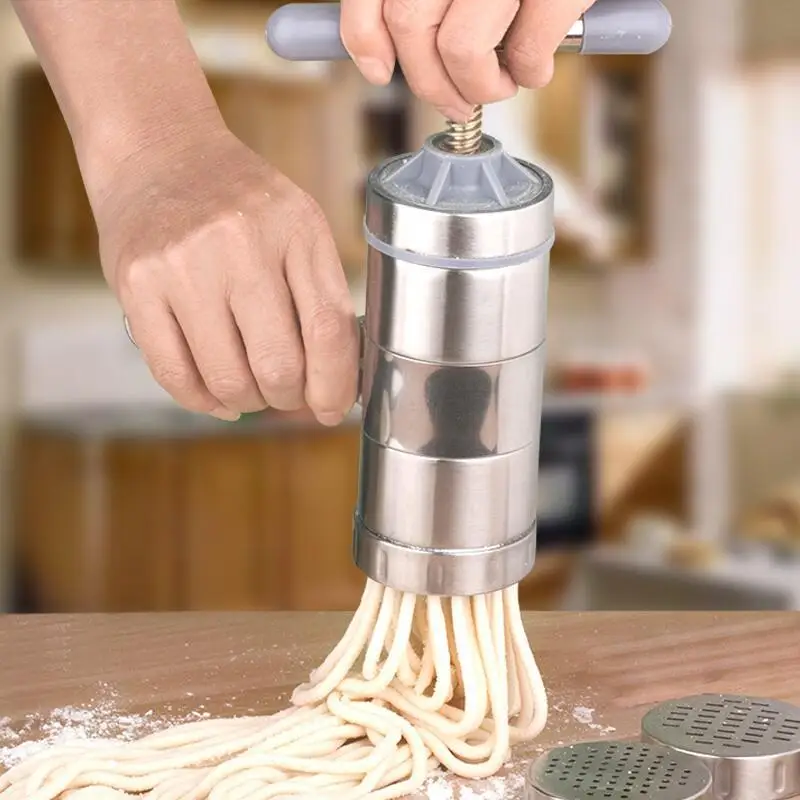 Нержавеющая сталь ручной паста машина лапши производитель с 5 пресс-формы Паста спагетти пресс машина бытовая пресс-машина