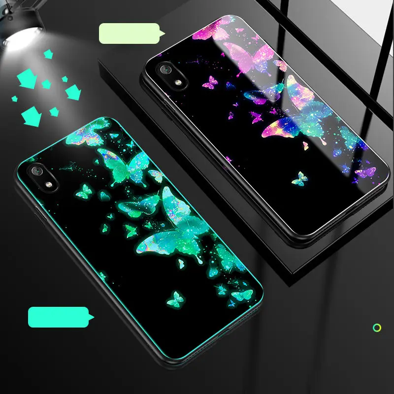 

Luminous Phone Case For Xiaomi Redmi 7A Case 5.45" Glow Tempered Glass Back Cover For Xiaomi Redmi 7A Cover Silicone Bag Capa