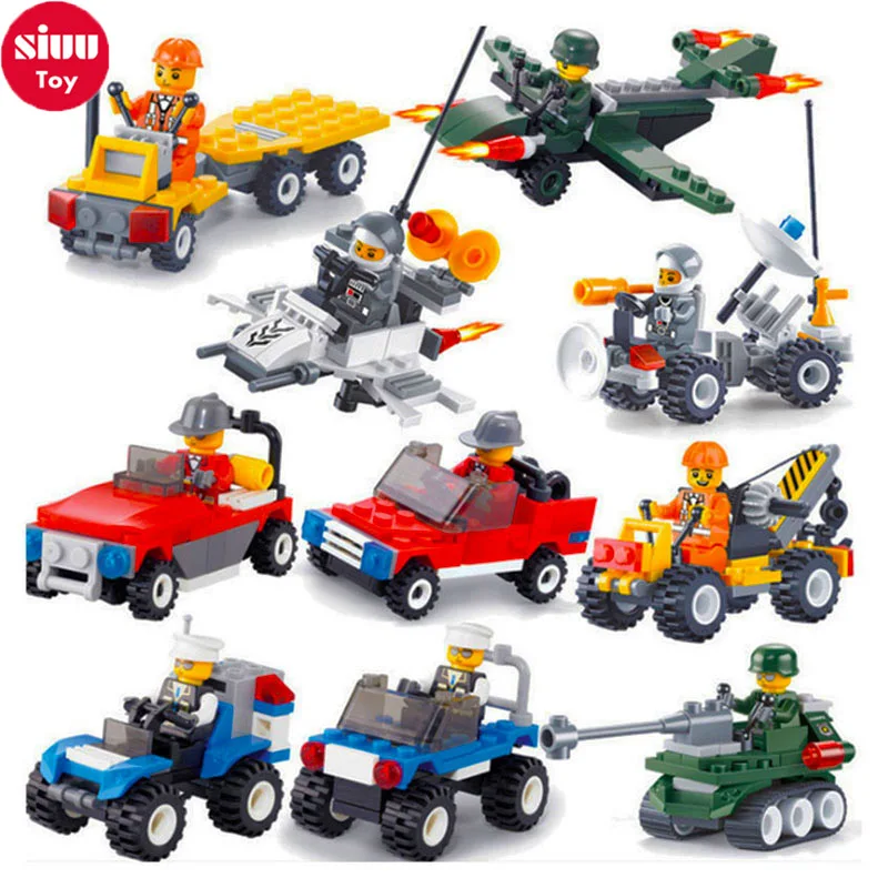 

10 Kinds City Police Series Building Blocks Car Helicopter Figures Block Assembled Toys Cops Educational Enlighten Children Gift