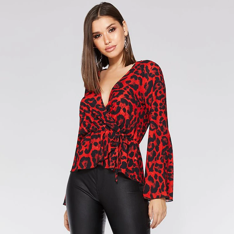 red leopard print wrap top