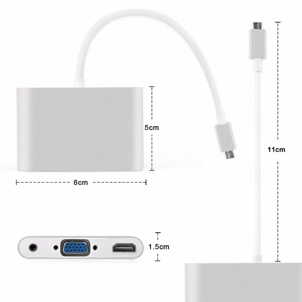 USB C type c к HDMI VGA адаптер 3,5 мм аудио 3 в 1 HDMI конвертер кабель для IPHONE 7 8 X Google pixel 2XL S8 S7 S9 Поддержка IOS 12