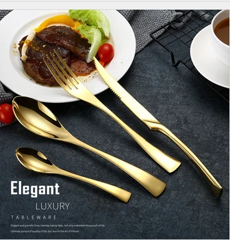 

Hot Sale 4 Pcs/set kaya pure gold color Dinnerware knife 304 Stainless Steel Western Cutlery Kitchen Food Tableware Dinner set