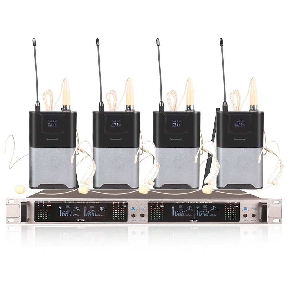 نظام ميكروفون لاسلكي مهني 405GT 4-قناة UHF الديناميكي المهنية 4 سماعات طوق خط مؤتمر