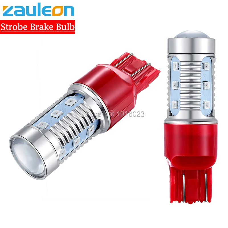 Kopen Zauleon 2 stks T20 7443 W21 5 W Rode LED Achterlicht Knippert Strobe Knipperend Achter Alert Veiligheid Brake Stop auto Licht auto styling