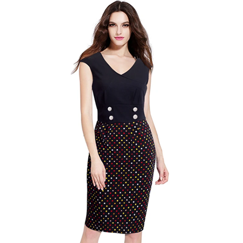 Casual Work Business Sheath Colorful Polka Dot Sleeveless Dresses Women