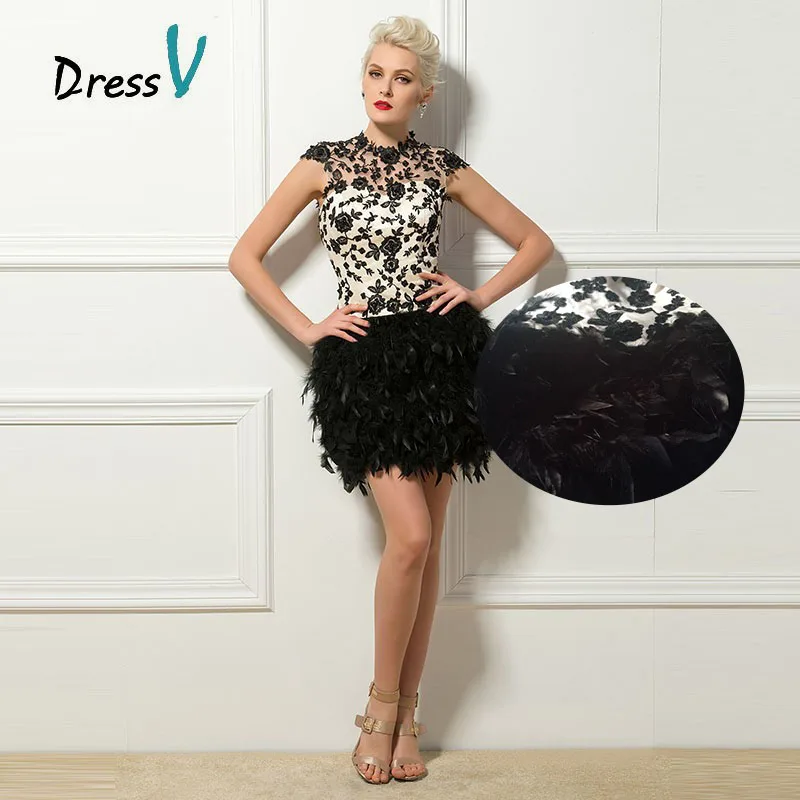 Dressv Preto Curto de Penas Vestidos de