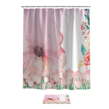 

Lily Flower Art Design Shower Curtain Bath Sets With Rugs Bathroom Decor Set Waterproof Bathroom Outside Modern Rings Women Cute