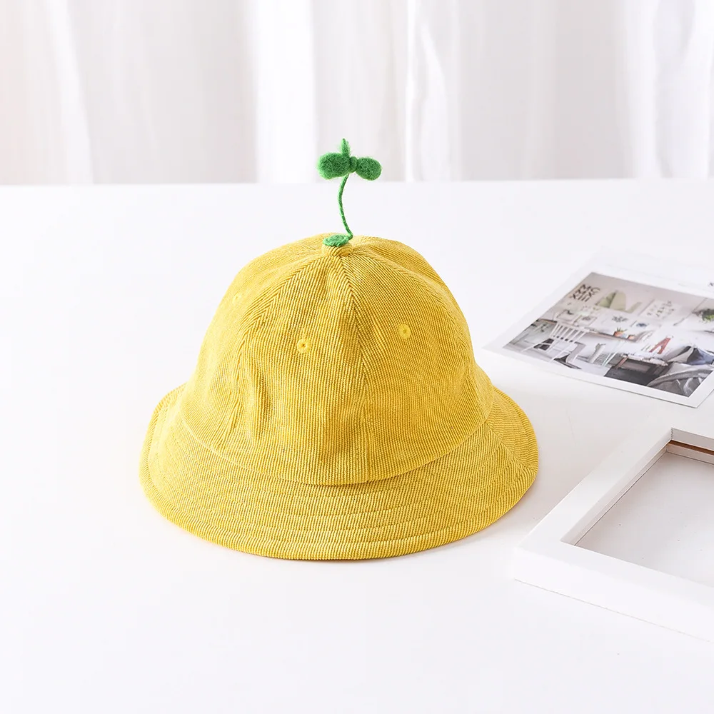 

Autumn and winter new cute cartoon children fisherman hat Green grass corduroy wild boys and girls basin cap