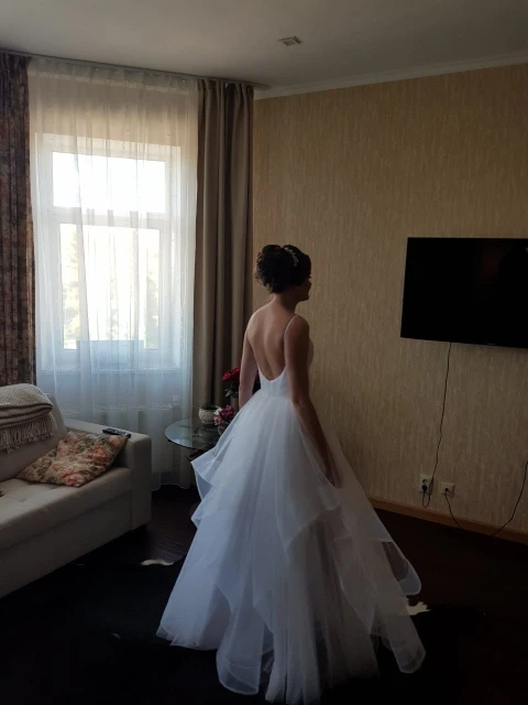 Romantic-White-Front-Floor-Length-Wedding-Dress-2018-Bridal-Dresses-Straps-Tulle-Zipper-Back-with-30cm (4)