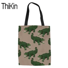THIKIN мультфильм крокодил Печатный Топ-ручка сумки женские модные парусиновые сумки для покупок Tote для женщин многоразовая эко-сумка складная
