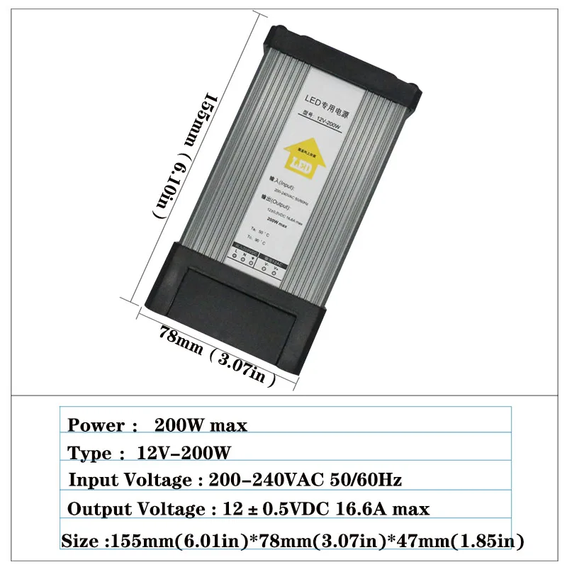 DC12V transformer60W/100 W/150 W/200 W Водонепроницаемый Импульсный источник питания светодиодный драйвер безопасности открытый инженерных освещения трансформатор - Цвет: 12V-200W