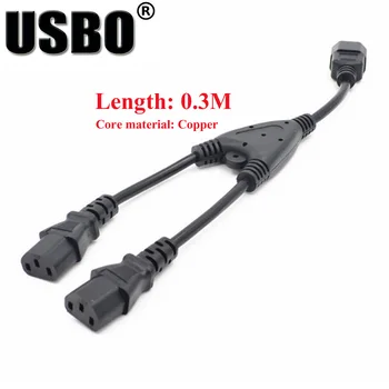 

Black 0.3M PVC Copper CE certificed IEC320 C14 to 2-C13 extension cord high quality chassis cabinet PDU server AC power cable