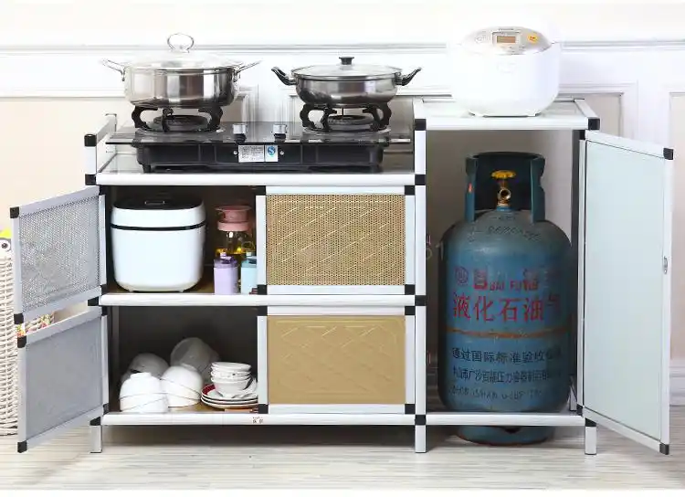 Kitchen Cabinet Gas Stove Shelf Aluminum Cupboard Household Simple