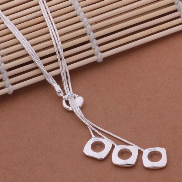 Модное Элегантное ожерелье для женщин 925 полые квадратные Длинная цепочка с кулоном Mulit посеребреная цепочка Ювелирные изделия любящий подарок AN441-1