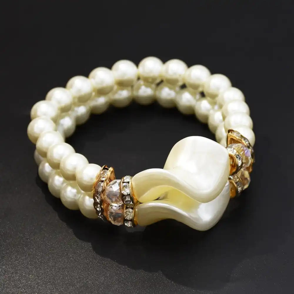 Korean Handmade Wedding Pearl Jewelry Double Rows Rhinestone Pearl Jewelry Double Rows Rhinestone