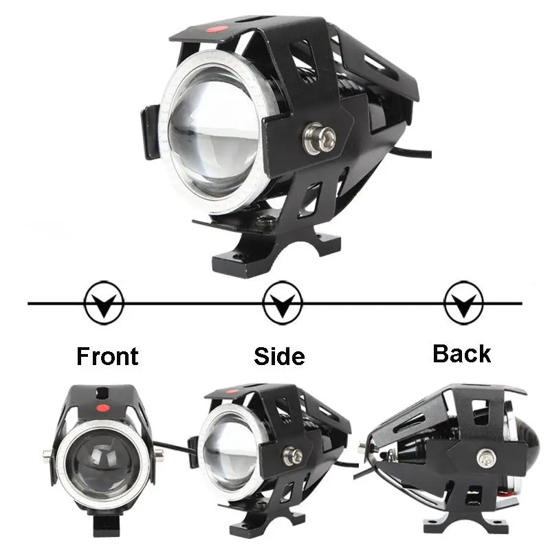 

125W U7 LED Motorcycle Angel Eyes Headlight Spotlights Auxiliary Bright LED Bicycle Lamp Accessories Car Work Fog Light