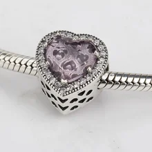 Сердце Шарм 925 стерлингового серебра соты с фиолетовыми CZ талисманы бусины DIY браслет браслеты серебро 925 аксессуары ювелирные изделия