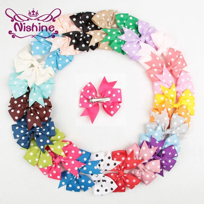

Nishine 24Pcs 3.4Inch Polka Dot Grosgrain Ribbon Bows With Clip Boutique Children Hair Clips Hairpins Hair Accessories