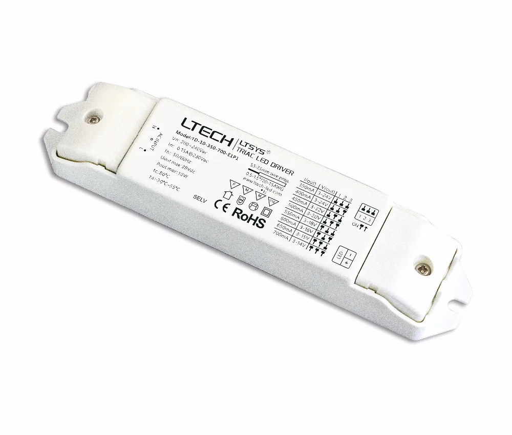 

TD-10-350-700-E1P1; constant current Triac Dimmable LED Driver;200-240Vac input;350/400/450/500/550/600/650/700mA/1-10W output