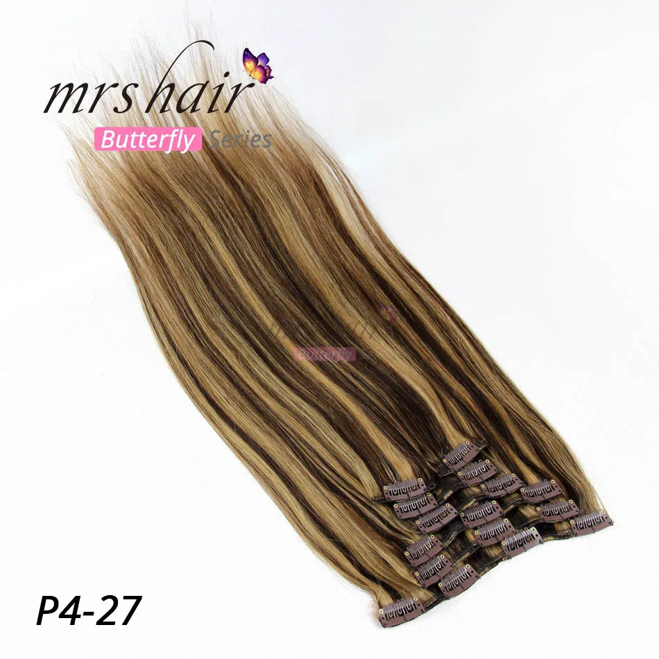 MRS HAIR на заколках для наращивания волос 1" 16" 1" 20" 2" 24" машинное производство Remy человеческих волос на зажимах черный коричневый блонд натуральные волосы - Цвет: # P4/27