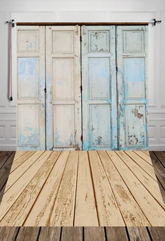 

HUAYI Vintage Blue Door and wood floor Photography Newborn Backdrop D7507