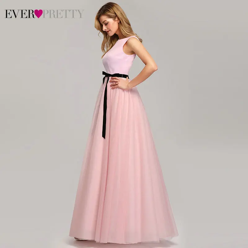 Розовое платье подружки невесты Ever Pretty A Line o образным вырезом без рукавов Тюль
