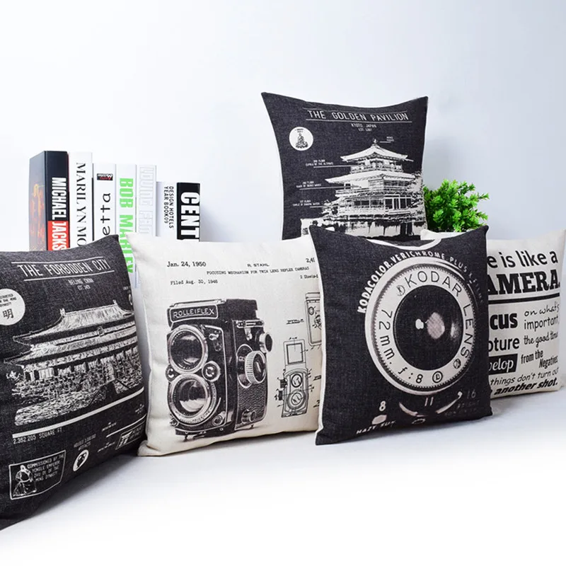 Vintage Camera Newspaper Cushion Cover Pillowcase The