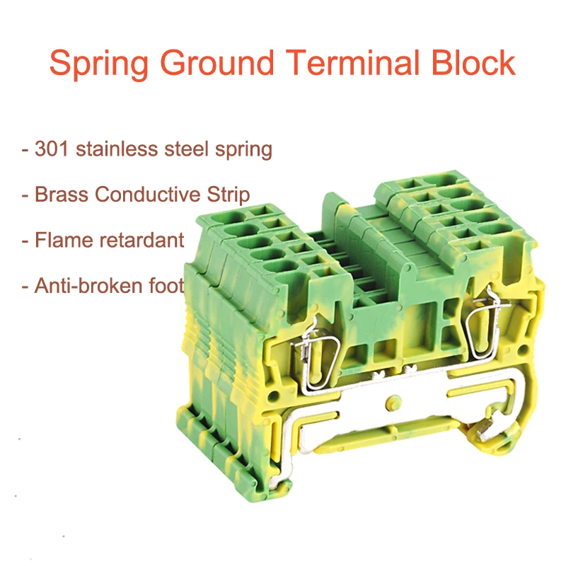10/30/50Pcs Spring Ground Terminal Block Din Rail Yellow Green Earthing