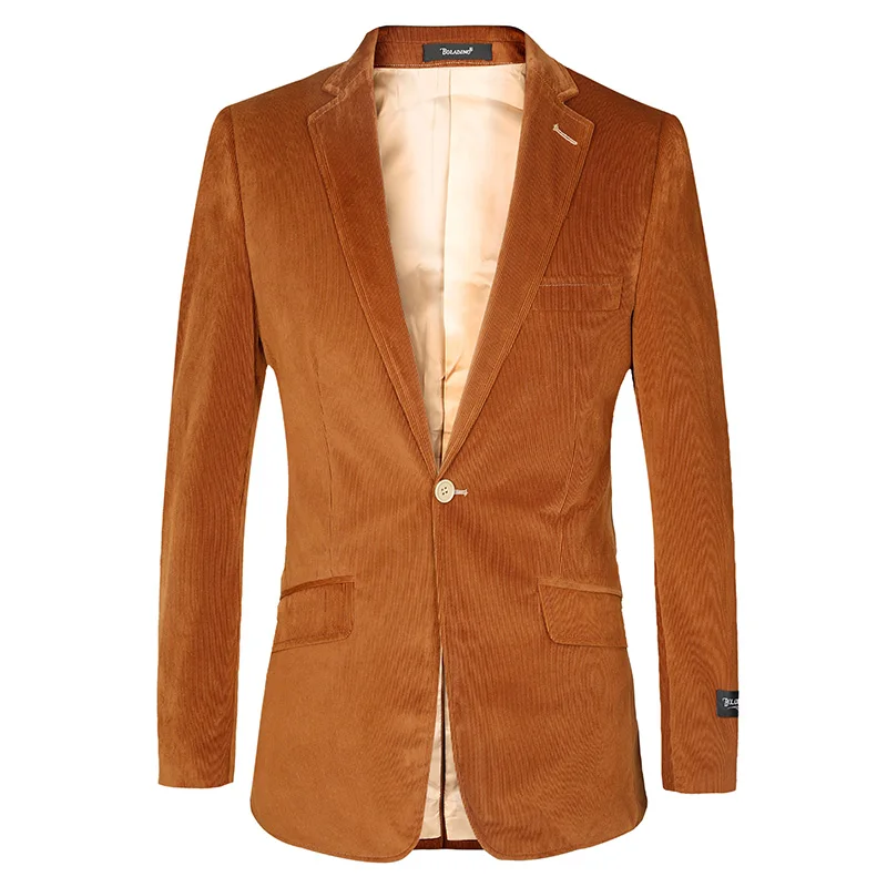 Мужские спортивные Пиджаки Модный бренд роскошный джентльмен формальный тонкий золотой бархат Свадебный костюм куртки мужской деловой жакет абрикосового цвета - Цвет: apricot