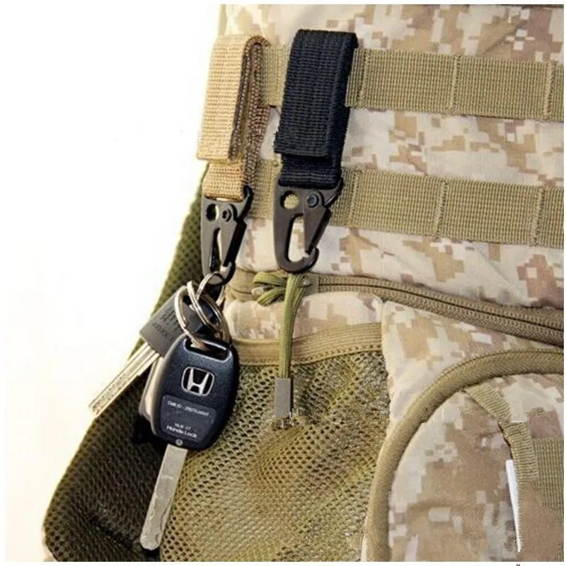 1pcs Olecranon Shape Tactical Molle Nylon Carabiner Hook Buckles With Key Ring Hanging Belt Buckle Outdoor Hiking Travel Kits