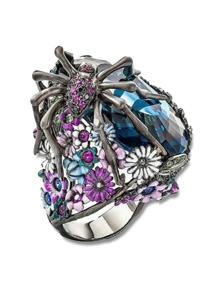 

2019 New Creative Fashion Turkish Size 6-10 Handmade Silver Flower Spider Women Ring Jewelry