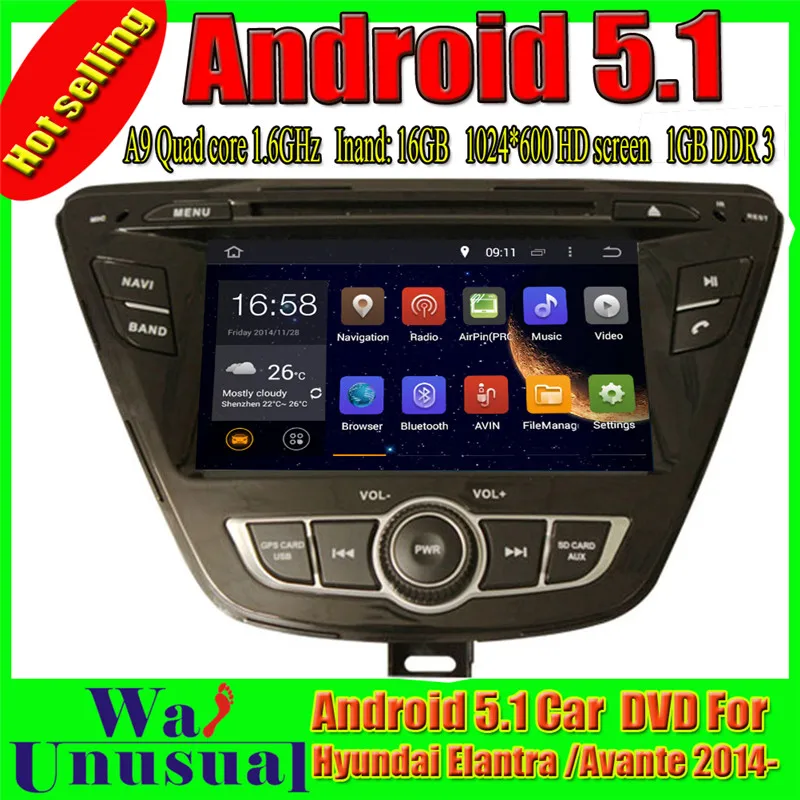 WANUSUAL 7'' Octa Core 32G 4G RAM Android 6.0 GPS Navigation for Hyundai Elantra Avante 2014 2015 2016 2017 with BT WIFI Map |