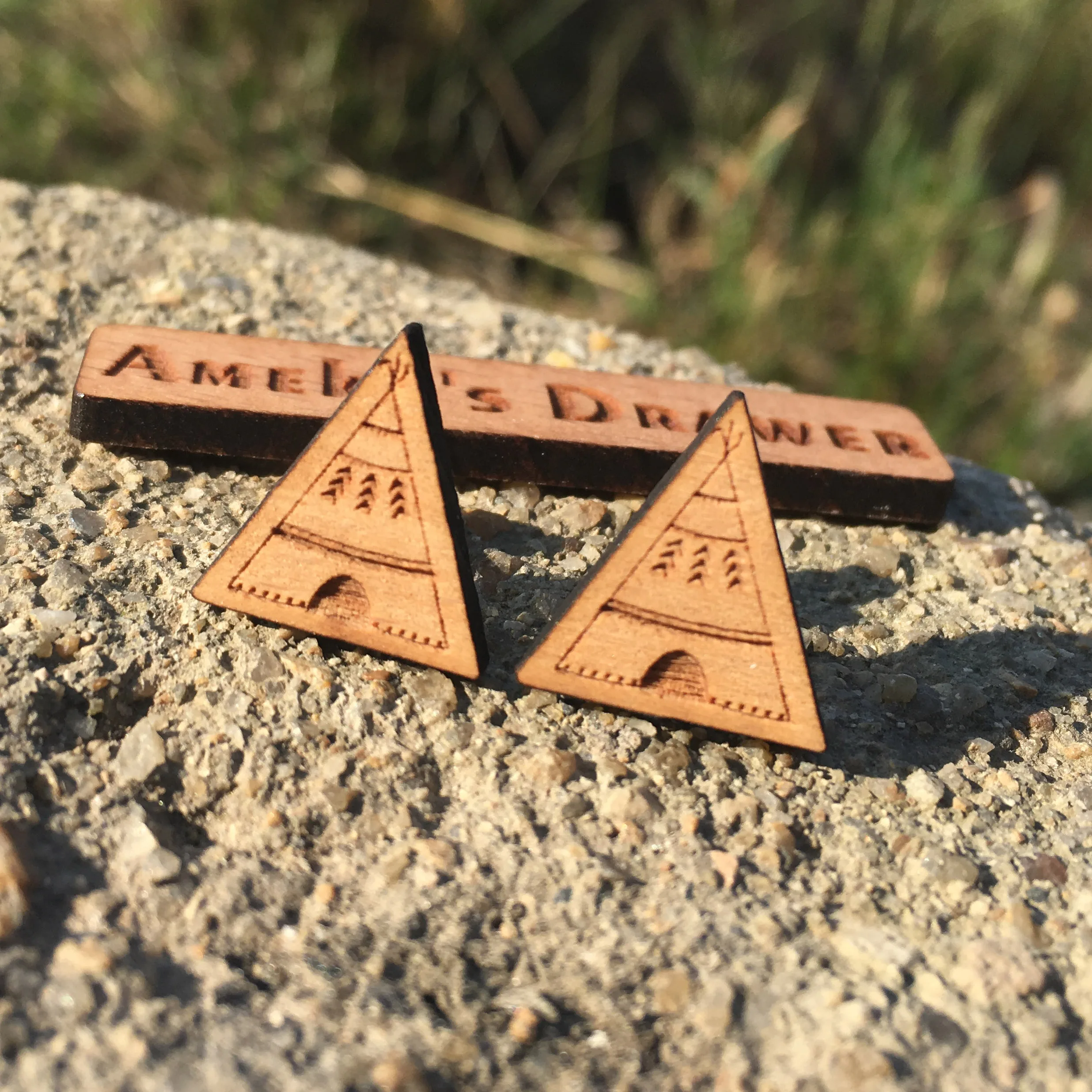 

Laser Engraved Tent Wood Earrings Camp Wooden Stud American Tribal Lodge Jewelry Hut Wooden Earring X 10 Pairs