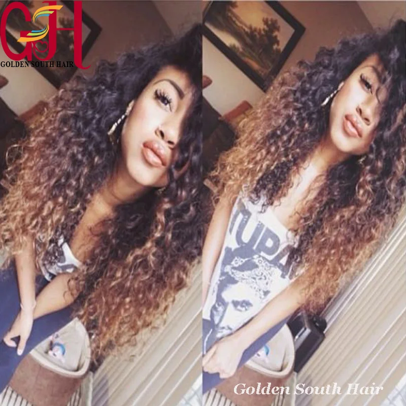 

Free Shipping Brazilian Afro Kinky Curly Full Lace Wigs Ombre Lace Wig Two Tone Lace Front Human Hair Wigs For Black Women 8A