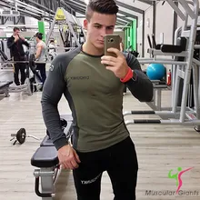 2017 Muscle Fitness Men’s Long Sleeves T-shirts Bodybuilding Casual Thin Breathable Elastic Bottoming Sweatshirts Gyms Clothing