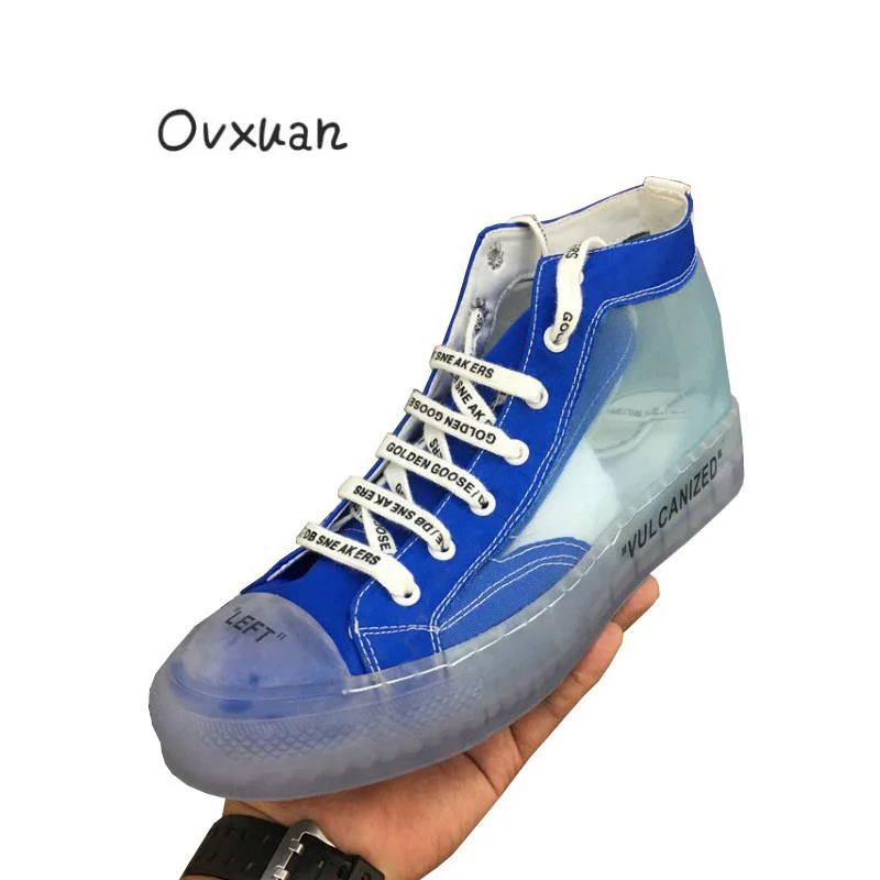 

Ovxuan 2018 high top sneakers Men Luxury Brand Gauze Breathable Transparent Jelly Bottom Summer Sport Loafers Men Flats Round