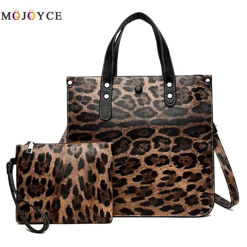 

2pcs Luxury Brand Women Handbag Leopard Print Large Capacity Clutch Female Shoulder Messenger Bag bolso mujer